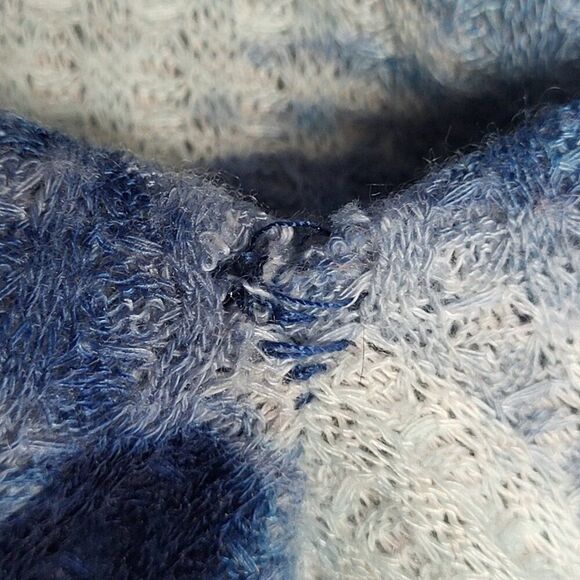 Three Bird Nest Medium Blue White Tie Dye Top Cowl Neck Waffle Knit USA MADE - Picture 14 of 14